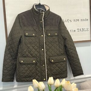 Ralph Lauren Olive Green Quilted Pea Coat